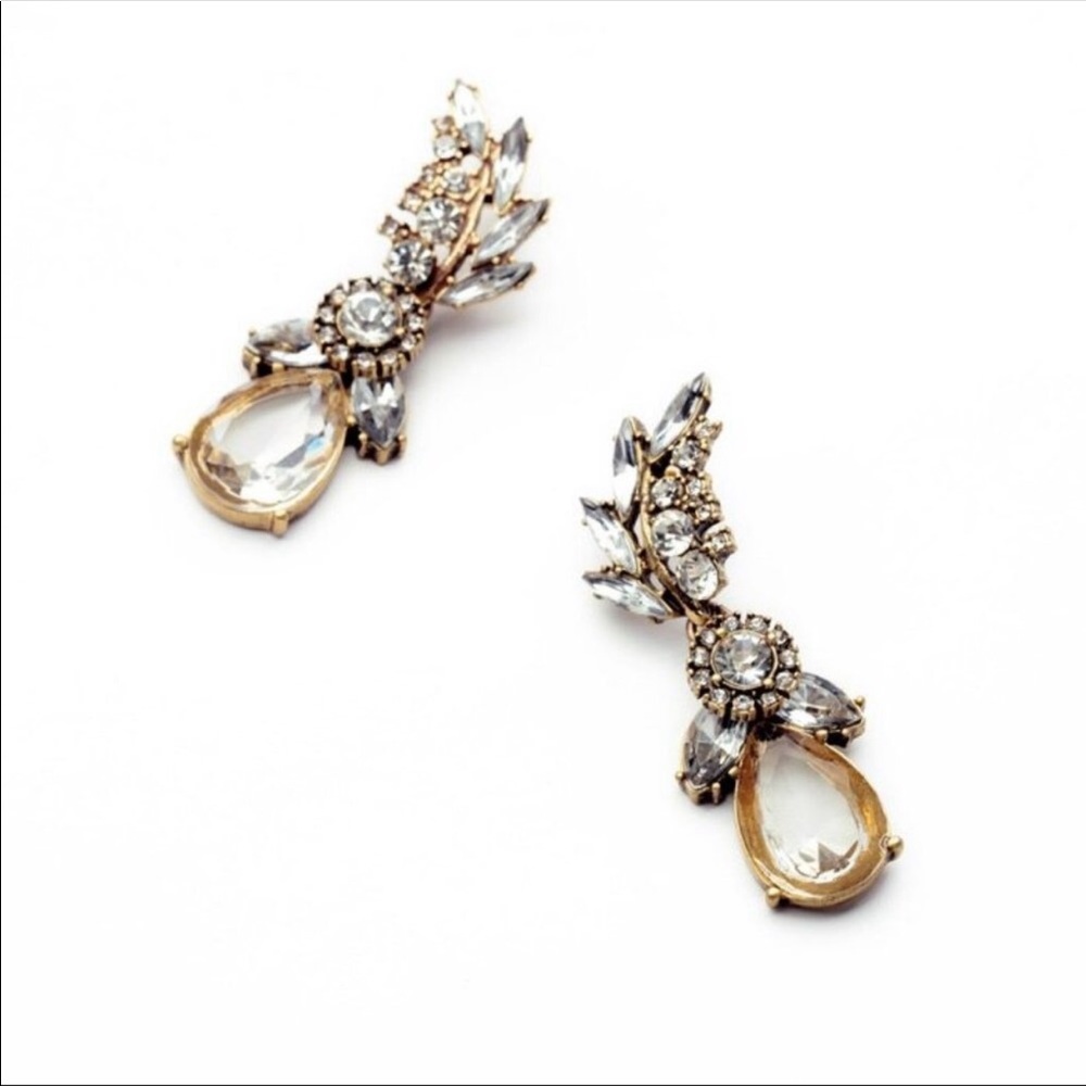 Yellow Leaf Flower Teardrop CZ Earrings